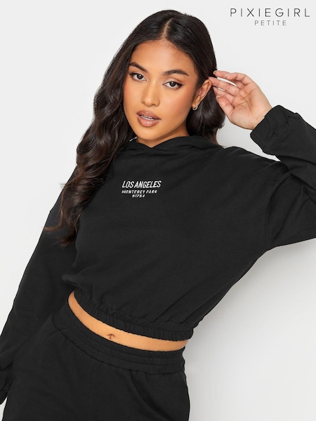 Negru - PixieGirl Petite LA Brodat 100% Bumbac Hanorac cu glugă (K76463) | 85 LEI