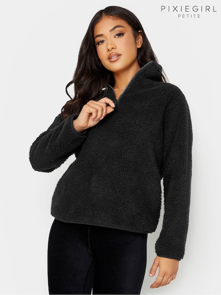 Negru - Bluză din blană sintetică model borg cu fermoar pe jumătate Pixiegirl Petite (K76469) | 111 LEI