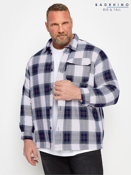 BadRhino Big & Tall Blue Check 100% Cotton Overshirt (K76494) | R$ 385