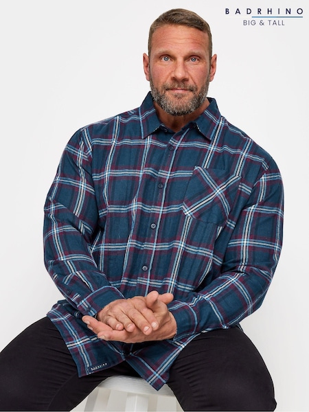 BadRhino Big & Tall Navy Blue Brushed 100% Cotton Check Shirt (K76510) | €18.50