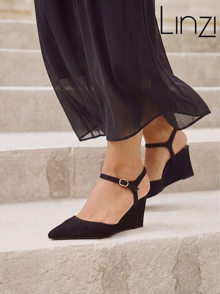 Black - Linzi Enhanced Wedge Heeled Court Shoes
