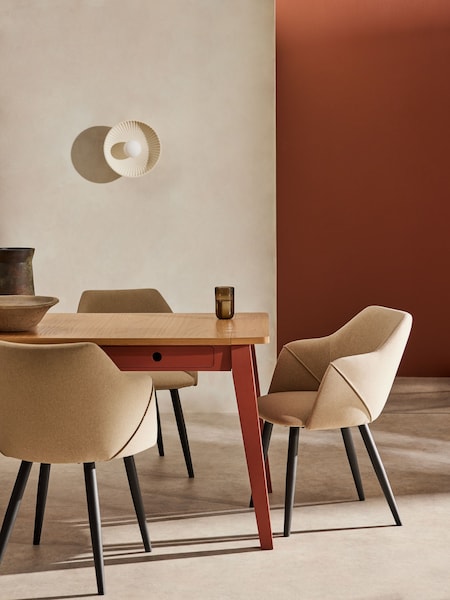 MADE.COM Set of 2 Ecru Marl and Black Legs Lule Arm Dining Chairs in Velvet (K76966) | €415