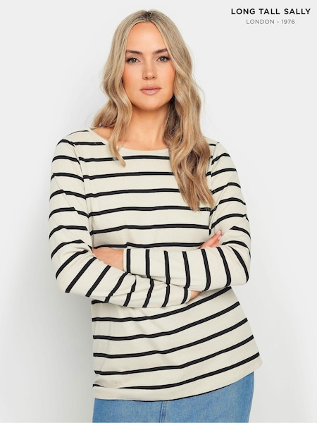 Natural - Long Tall Sally 100% bumbac Mânecă lungă Dungă Tricou (K77177) | 127 LEI