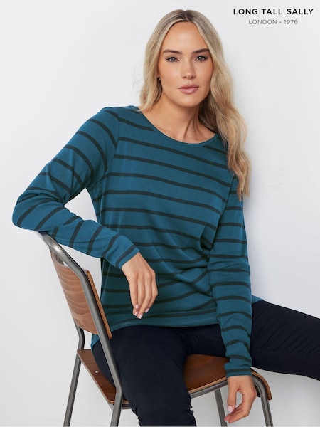 Albastru - Long Tall Sally 100% bumbac Mânecă lungă Dungă Tricou (K77227) | 127 LEI