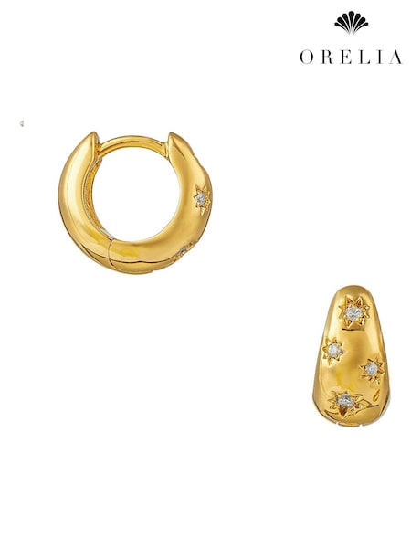 Orelia London Plated Crystal Engraved Starburst Tapered Huggie Hoops (K77236) | 62 QAR