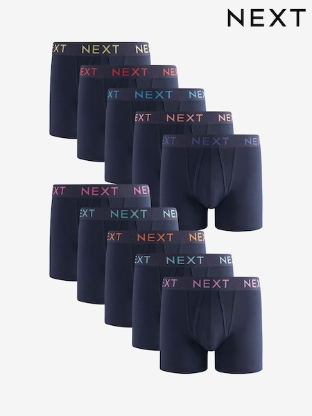 Navy Blue Texture Waistband 10 pack A-Front Boxers (K77252) | €53