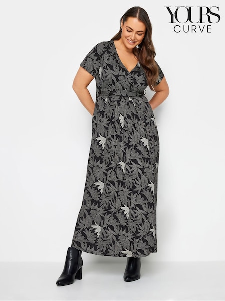 Yours Curve Black Grey Maxi Wrap Dress (K77533) | €53