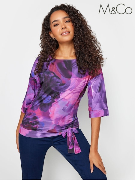 M&Co Pink Drop Shoulder Print Side Tie Top (K77556) | €18
