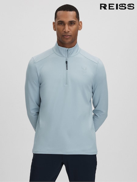 Reiss Blue Silver Jett Castore Performance Quarter-Zip Funnel Neck Top (K77595) | AED706