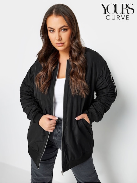 Yours Curve Black Longline Padded Bomber Jacket (K77637) | €41.50