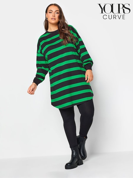 Yours Curve Green Oversize Long Sleeve Throw On Stripe Tunic (K77640) | €6