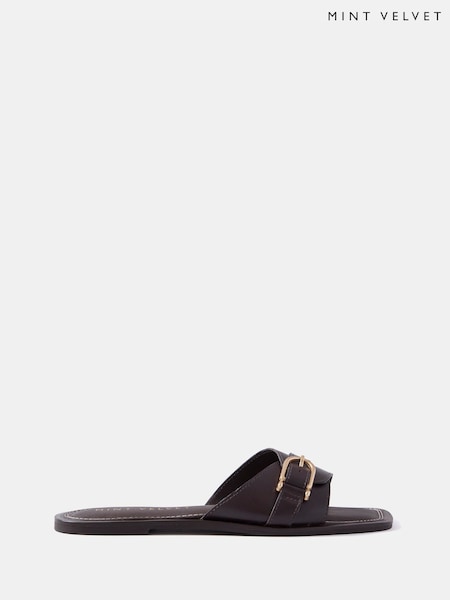 Brown - Mint Velvet Kate Leather Mule Sandals