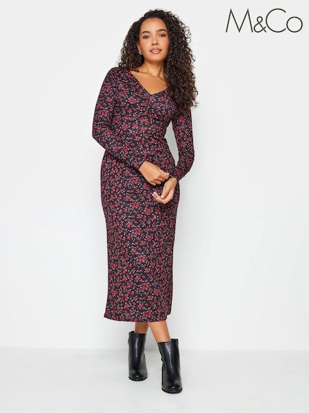 Roșu - M&Co Gathered Decolteu în V Midi Rochie (K77691) | 118 LEI