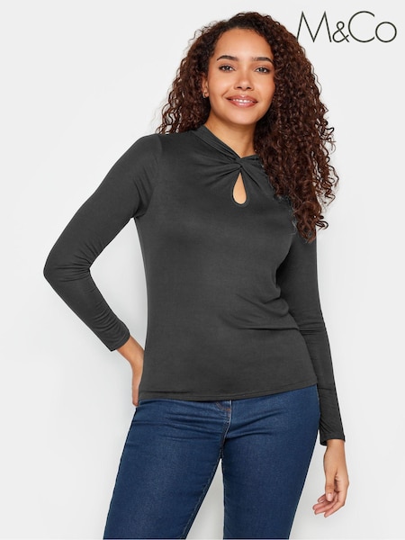 M&Co Black Twist Neck Keyhole Long Sleeve Top (K77733) | €13.50