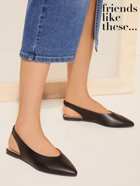 črna - Friends Like These Slingback Pointed Toe Ballet Pump Shoes (K77749) | € 18