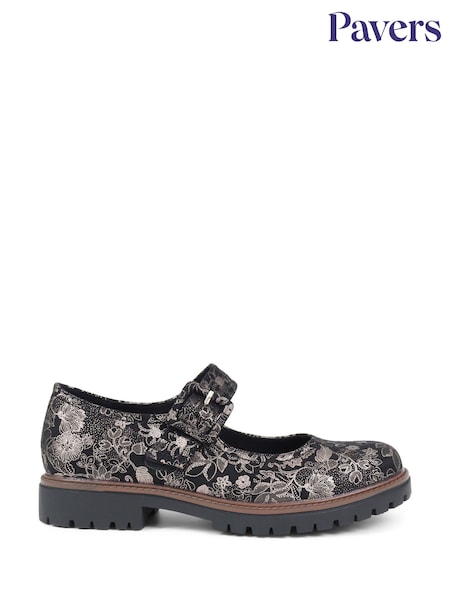 Pavers Black/ White Mary Jane Buckle Shoes with Chunky Sole (K77846) | 163 QAR