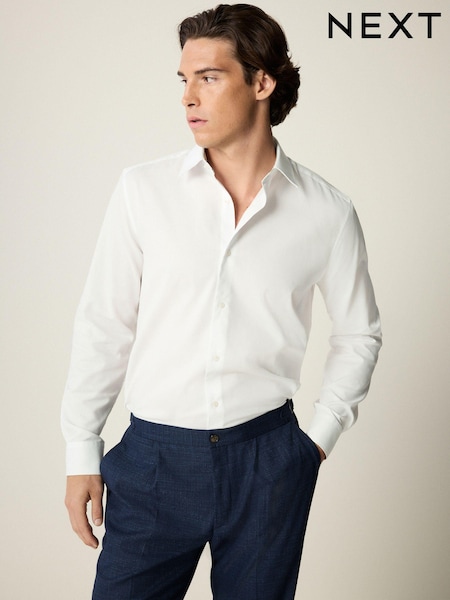 White Regular Fit Trimmed Formal Long Sleeve Shirt (K77850) | €7