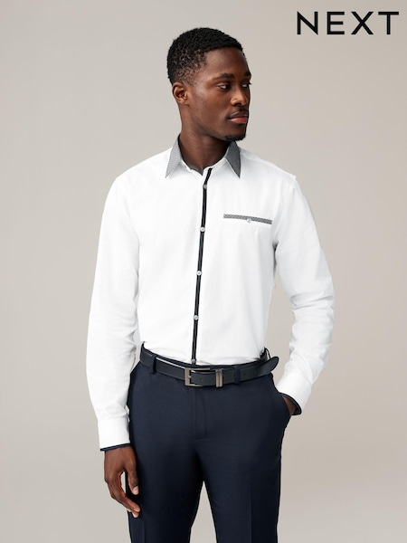 White Regular Fit Trimmed Formal 100% Cotton Oxford Shirt (K77851) | €21