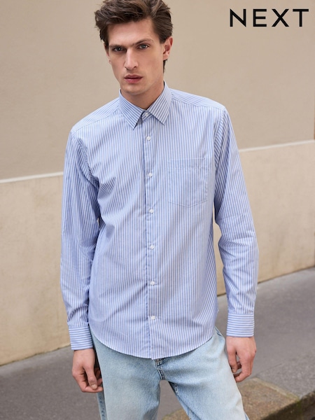 Blue/White 100% Cotton Long Sleeve Single Cuff Striped Shirt (K77853) | €13.50
