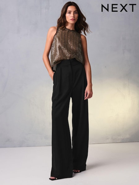 Black Elastic Back Wide Leg Trousers (K77863) | 1,343 UAH