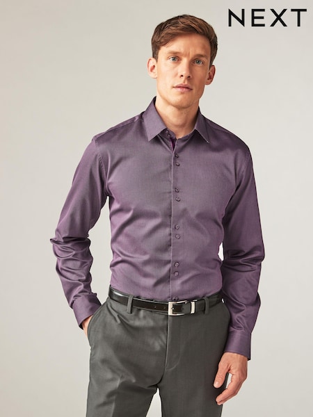 Purple Regular Fit Trimmed Formal 100% Cotton Oxford Shirt (K77878) | 94 QAR
