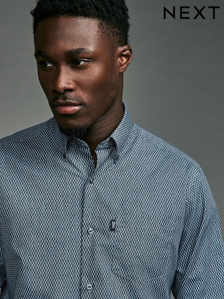 Grey Print Regular Fit Easy Iron Button Down Oxford Shirt (K77879) | €19