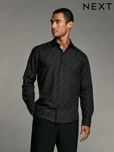 Black Diamond Jacquard - Print Regular Fit 100% Cotton Long Sleeves Single Cuff Formal Shirt (K77881) | €21