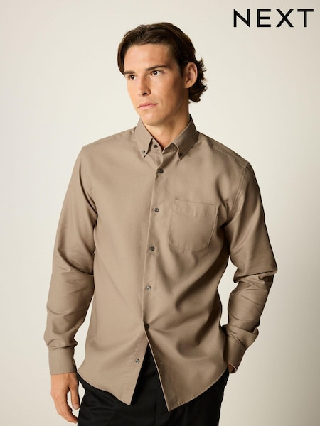 Neutral Brown Waffle Texture Single Cuff Shirt (K77883) | €15