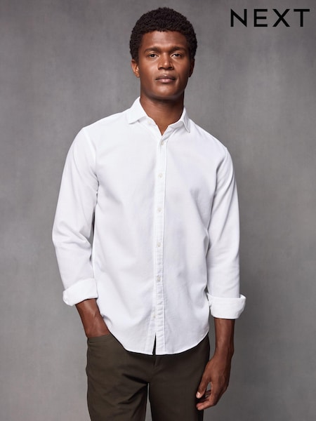 White Regular Fit Textured Single Cuff Shirt With Cutaway Collar (K77885) | €39
