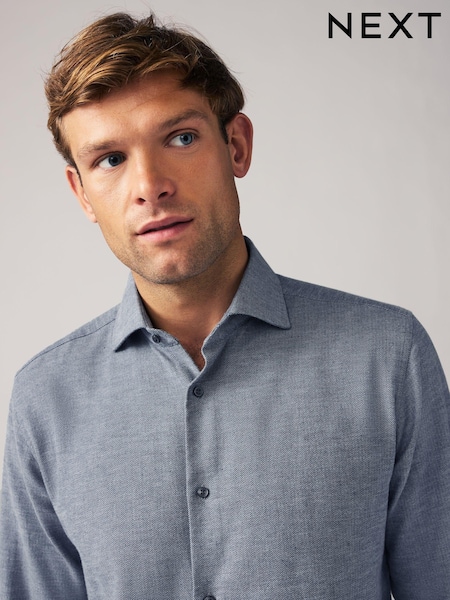 Blue Textured Regular Fit Brushed Flannel 100% Cotton Shirt (K77894) | €9