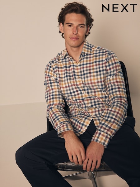 Neutral Brown Brushed 100% Cotton Flannel Shirt (K77899) | €6