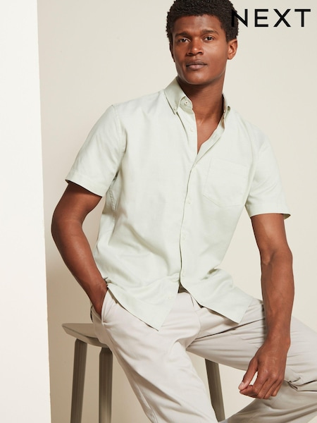 Verde - Easy Care Mânecă scurtă Royal Oxford Shirt (K77904) | 79 LEI
