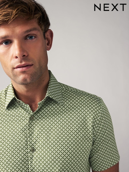 Moss Green Geometric Printed Short Sleeve Shirt (K77905) | €7