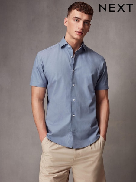 Light Blue Short Sleeve Linen Blend Shirt (K77906) | €40