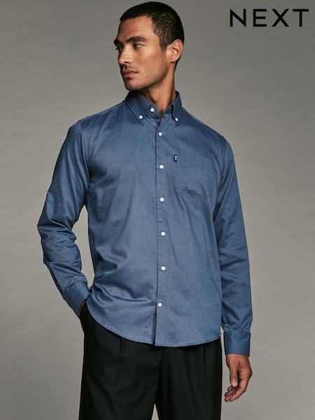 Blue Easy Care Long Sleeve Royal Oxford Single Cuff Shirt With Button Down Collar (K77907) | 135 zł