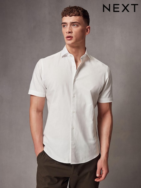 White Short Sleeve Linen Blend Shirt (K77912) | €11