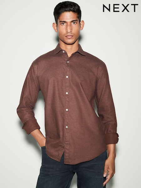 Chocolate Brown Regular Fit Textured Single Cuff Shirt With Cutaway Collar (K77916) | €32