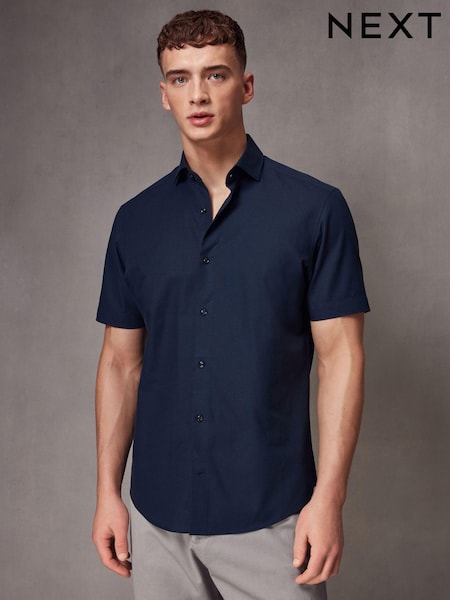 Marineblau/blau - Short Sleeve Linen Blend Shirt (K77917) | 19 €