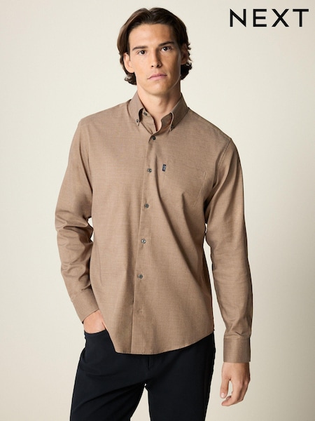 Neutral Brown Marl Regular Fit Button Down Easy Iron Oxford Shirt (K77919) | 59 QAR
