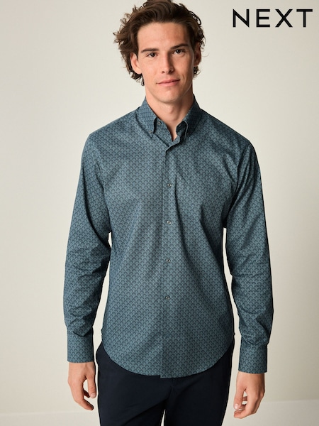 Bloque azul marino con estampado - Easy Iron Button Down Oxford Shirt (K77920) | 37 €