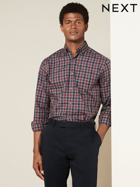 Burgundy Red Melange Regular Fit Easy Iron Long Sleeve Single Cuff Oxford Shirt (K77923) | €19