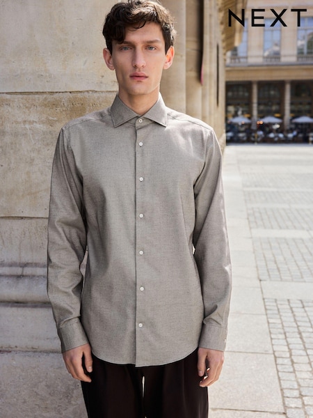 Neutraali ruskea - Normaali lahje - Regular Fit Brushed Flannel 100% Cotton Shirt (K77940) | €24
