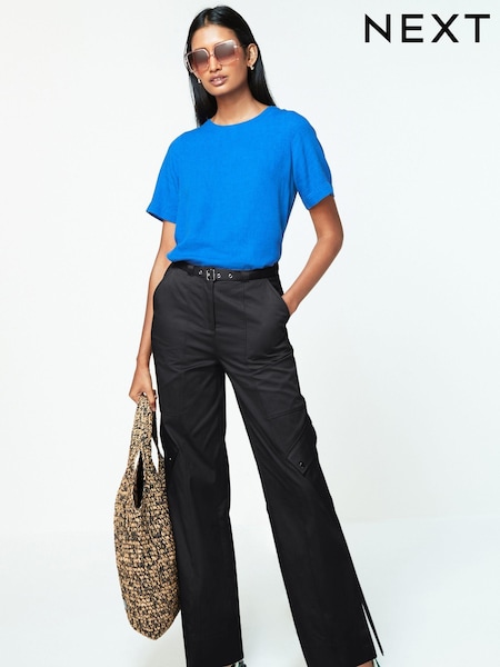Brown Utility Belted Wide Leg 100% Cotton Cargo Trousers (K78081) | €17