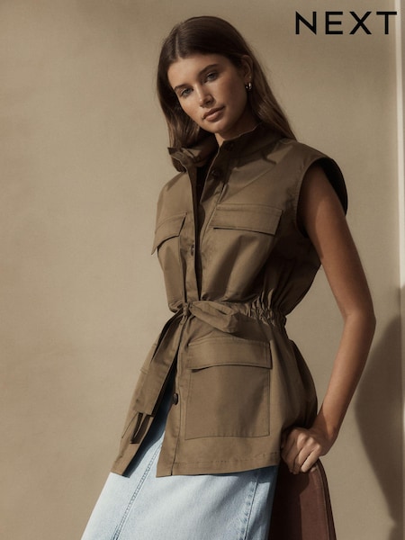 Khaki Green Utility Sleeveless 100% Cotton Jacket (K78102) | €24
