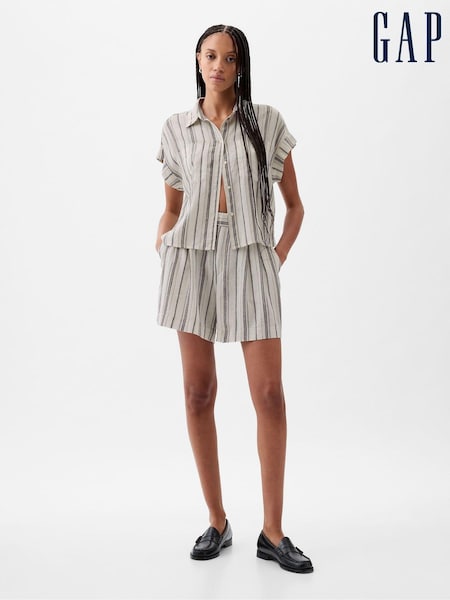 Gap Neutral Stripe Linen-Blend Short Sleeve Cropped Shirt (K78205) | €19.50