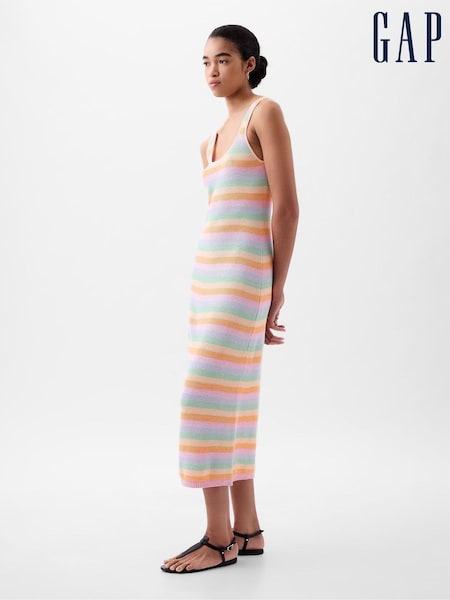 Gap Orange Linen Cotton Sleeveless Scoop Neck Midi Dress (K78208) | €17