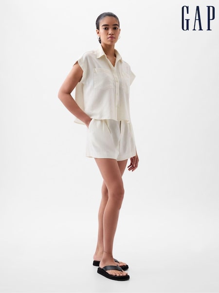 Gap White Linen-Blend Short Sleeve Cropped Shirt (K78214) | €19.50