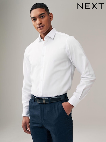 White Regular Fit Trimmed Easy Care Single Cuff Oxford Shirt (K78269) | 158 QAR
