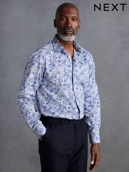Blue Floral Signature Printed 100% Cotton Shirt (K78276) | AED36