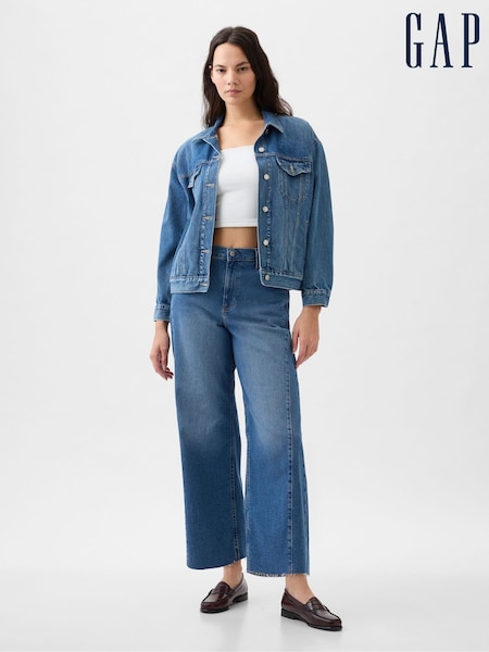 Gap Mid Indigo Blue High Waisted Cropped Wide Leg Jeans (K78278) | €29